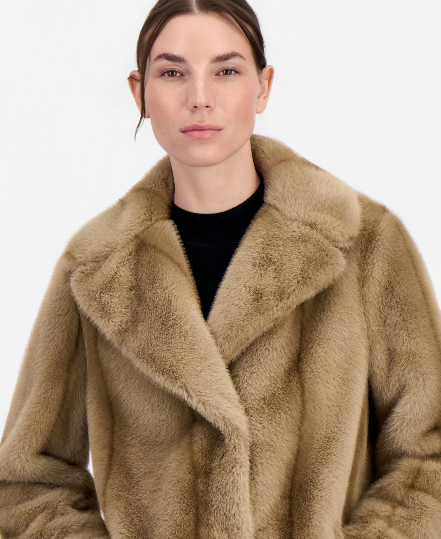 Women's Short Faux-Fur Notch-Collar Coat