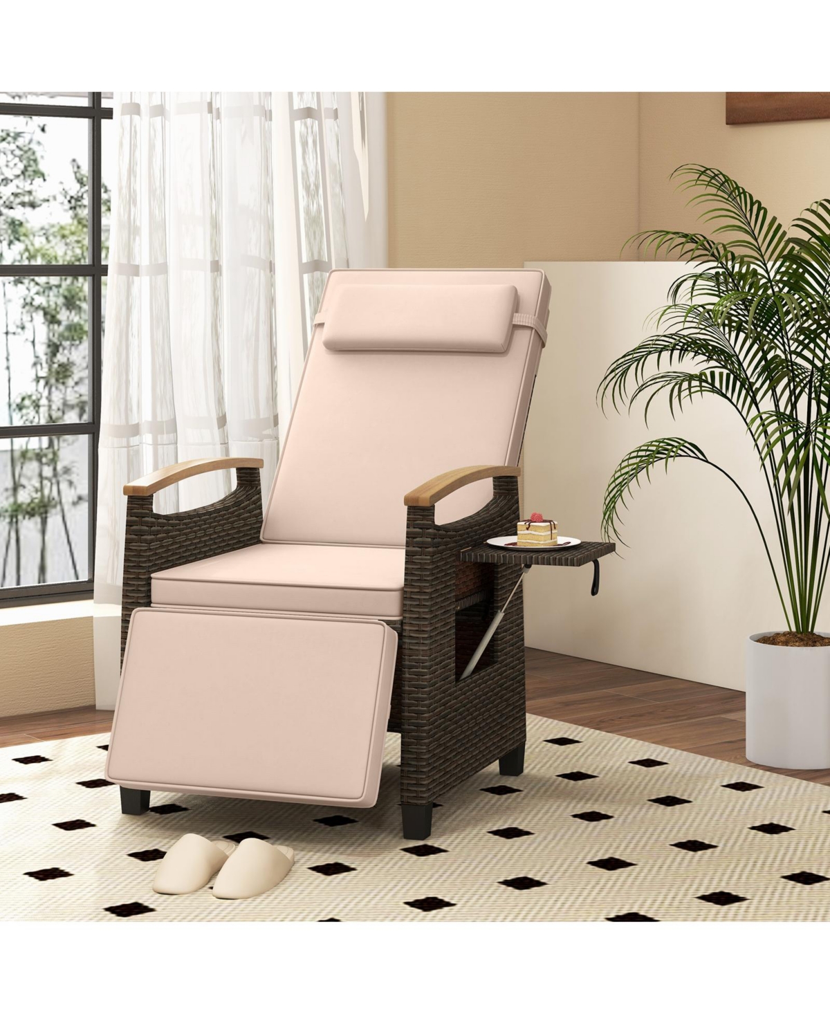 Slickblue Outdoor Wicker Reclining Chair with Adjustable Backrest and Extendable Footrest