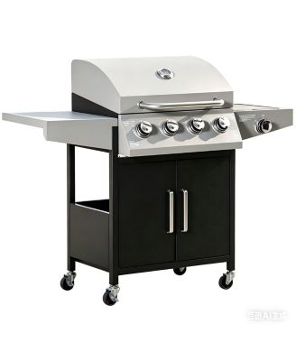 4+1 Burner Liquid Propane Gas Grill with Side Burner, Wheels and Storage Cabinet