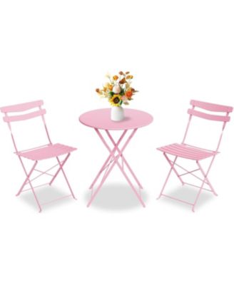 3-Piece Folding Patio Bistro Set, Metal Outdoor Table and 2 Chairs, Space-Saving Compact Design for Balcony, Garden, Yard, Porch