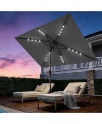 Solar Patio Umbrella with Crank and Push Button Tilt for Garden, Deck, Lawn, Pool with Lights (No Base)