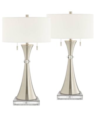 Rachel Modern Table Lamps Set of 2 with Square Riser 29 1 /2 Tall Metal Drum Shade for Bedroom Living Room Bedside Family