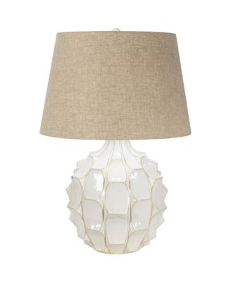 Mid-Century Modern Table Lamp with USB Charging Port 26.5" Linen Drum Shade Living Room Bedroom