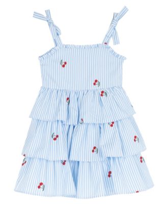 Girls' 2-6X Seersucker Gingham Cherry Embroidered 3 Tier Short Dress