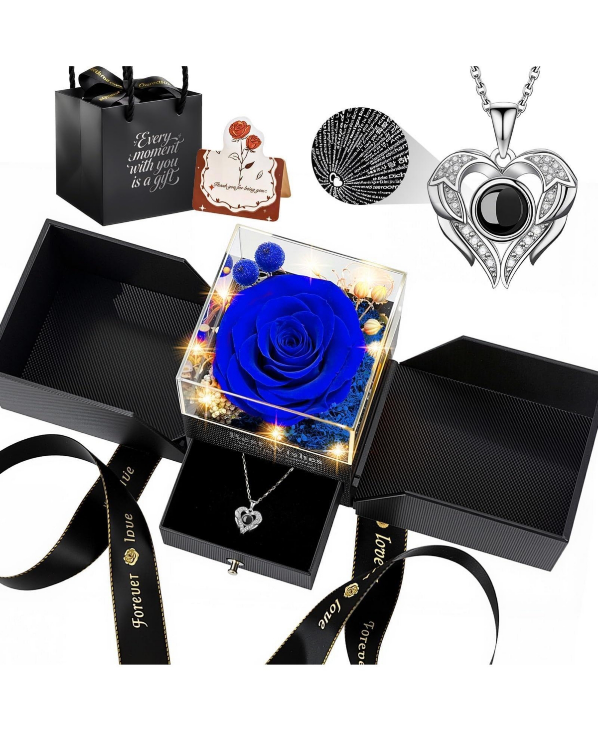Gnuadz Preserved Rose Heart Necklace Gift Box