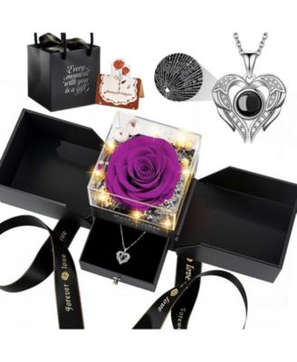 Gnuadz Preserved Rose Heart Necklace Gift Box - Purple