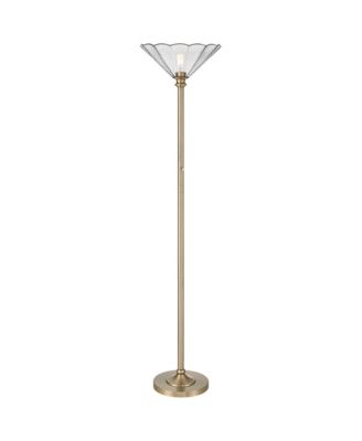 Harmony 72" High Antique Brass and Cast Glass Torchiere Floor Lamp