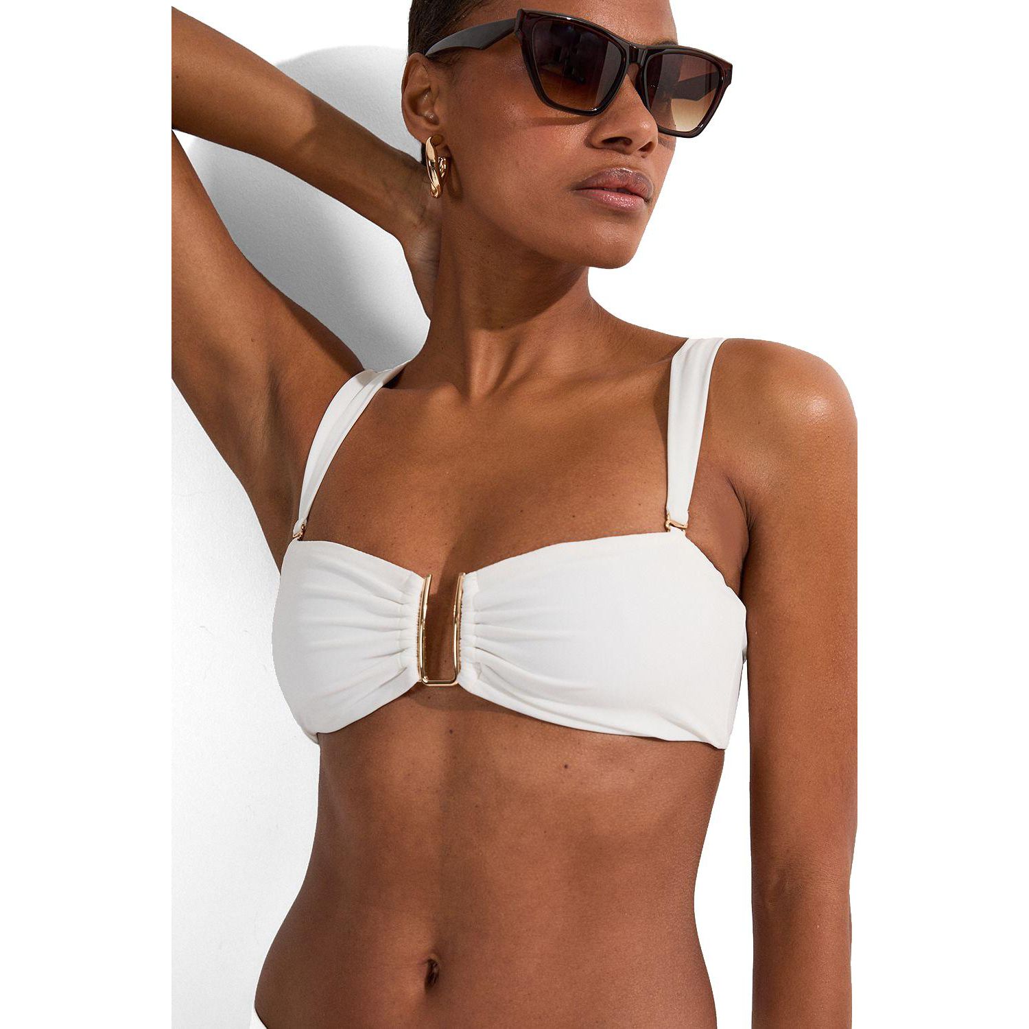 Women's Detachable Strap Gold Trim Bikini Top