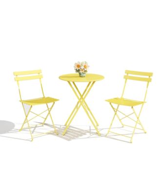 3-Piece Folding Bistro Set with 1 Table and 2 Chairs, Metal Patio Set for Balcony, Porch, Lawn, Indoor Outdoor Use