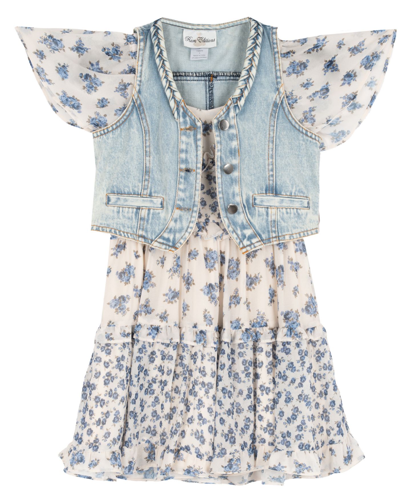 Детский комплект Rare Editions джинсовый жилет и платье, 2 предмета, цвет: Слоновая кость / Синий — фото 5