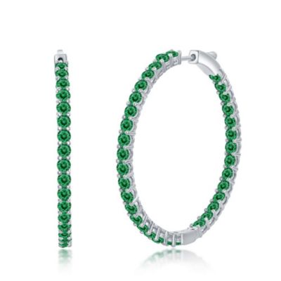 Elegant Round Inside-Outside Cubic Zirconia Hoop Earrings.