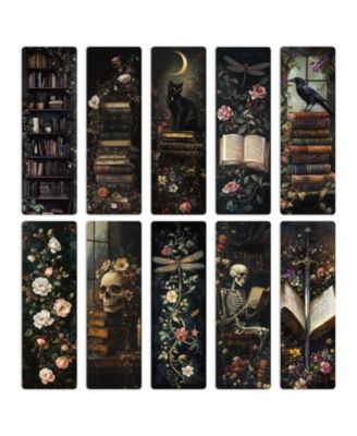 Gothic Dark Academia Bookmarks Vintage Flowers Black Cat