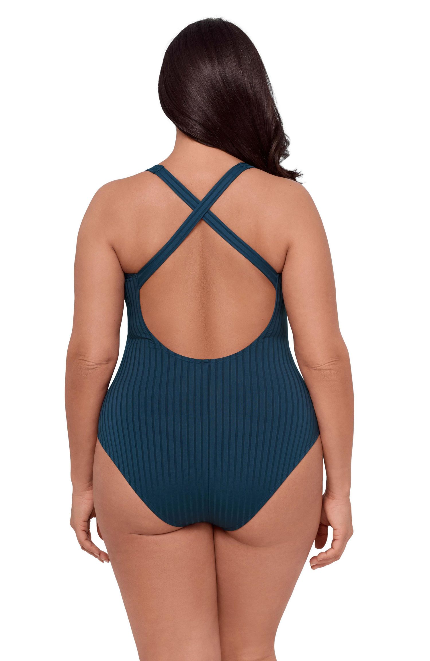 Women's Smoothing and Sculpting Ribbed Scoop-Neck Crossback One-Piece Swimsuit