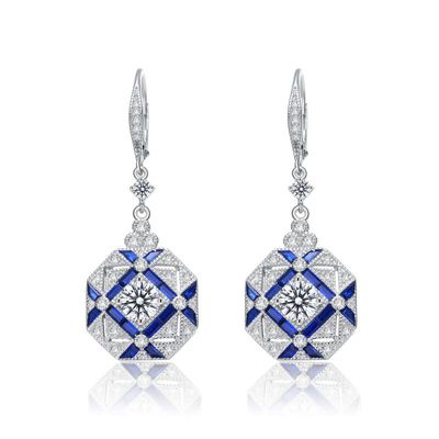 White Gold Plated Geometric CZ Statement Drop Earrings