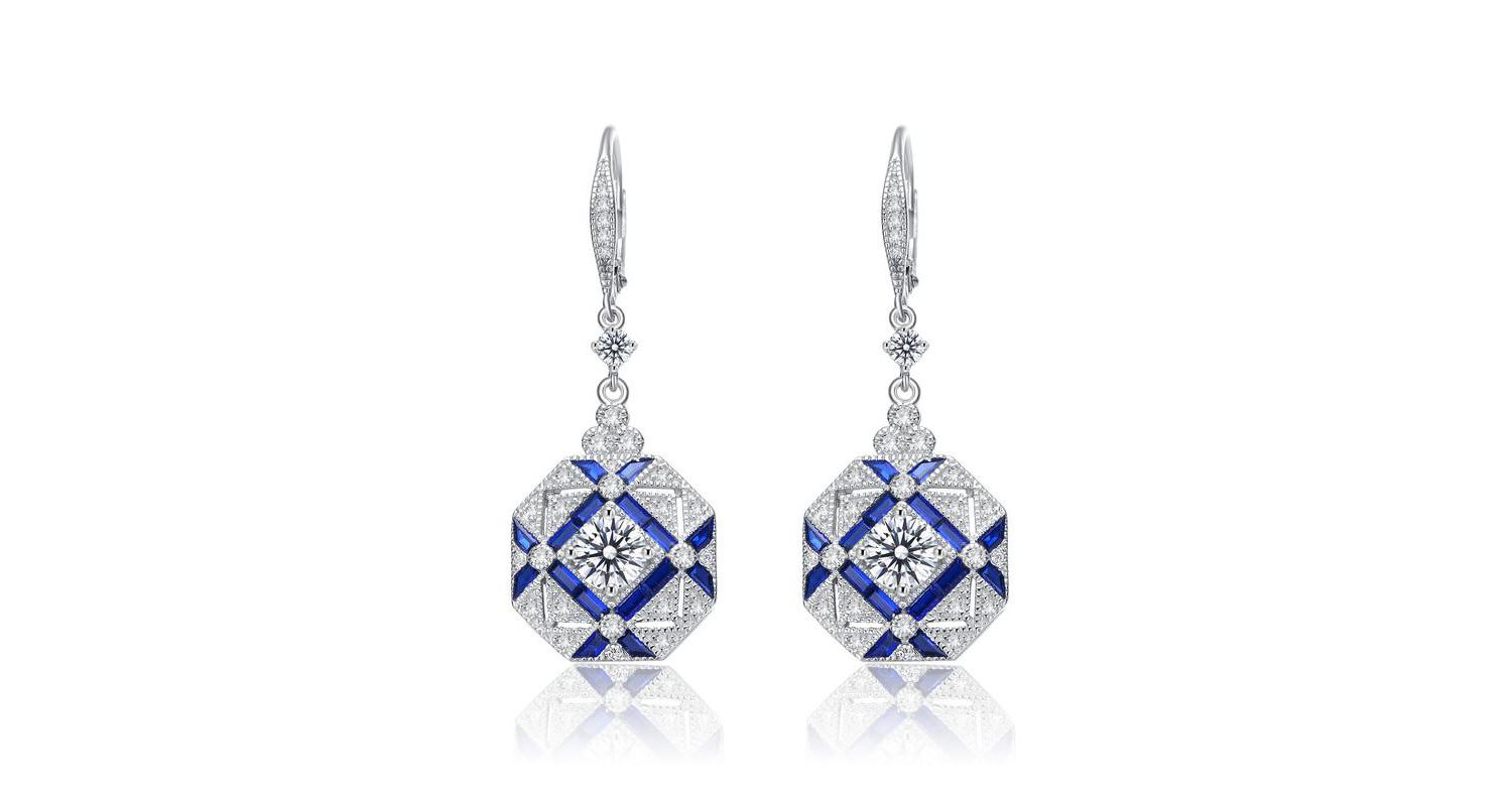 White Gold Plated Geometric CZ Statement Drop Earrings