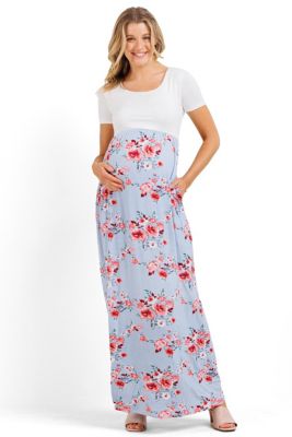 Maternity Floral Empire Waist Maxi Dress with Pockets