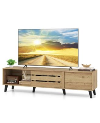 TV Stand for 80inch TVs with Sliding Door Cabinets Storage Shelves Cable Management