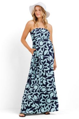 Maternity Floral Strapless Empire Waist Maxi Dress with Side Pockets