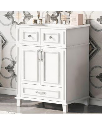  Bathroom Vanity With Ceramic Sink, Solid Wood Frame Soft-Close Doors, 4" Faucet Fit