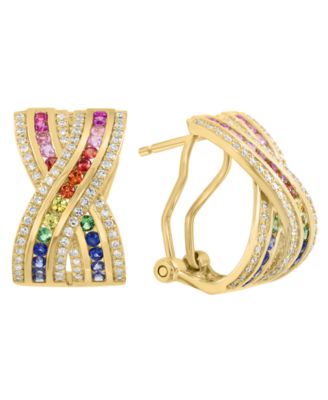 Multi-Sapphire (7/8 ct. t.w.), Tsavorite (1/20 ct. t.w.) & Diamond (3/8 ct. t.w.) Earrings in 14k Yellow Gold