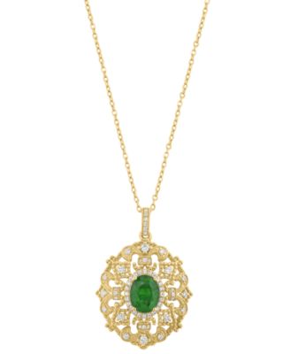 Emerald (1-1/6 ct. t.w.) & Diamond (1/3 ct. t.w.) Pendant Necklace in 14k Yellow Gold