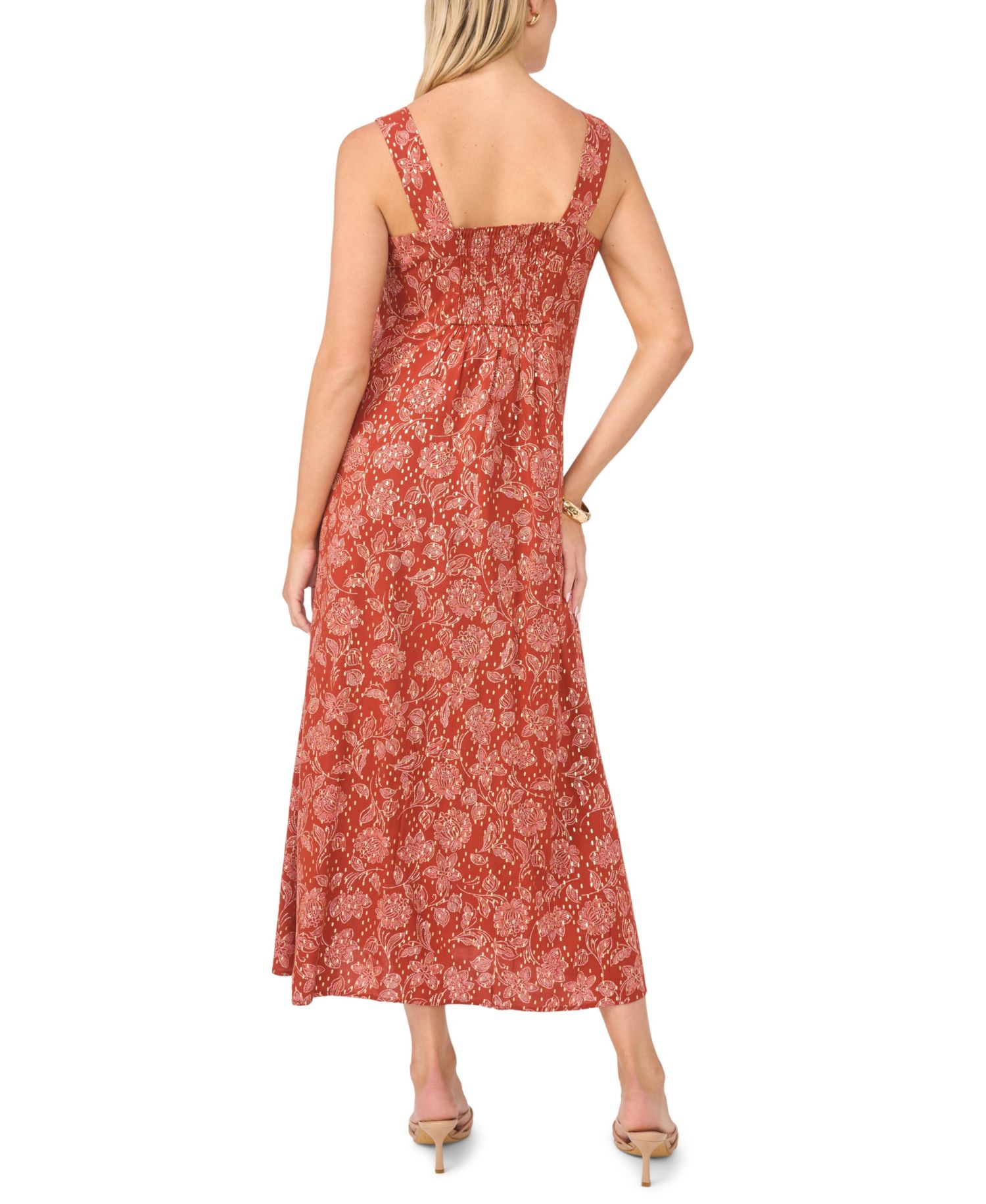 Women's Floral Square-Neck Smocked-Back Sleeveless Maxi Dress