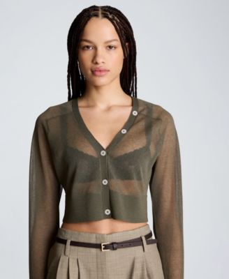 Women's Sheer Saddle Shoulder Crop Cardigan