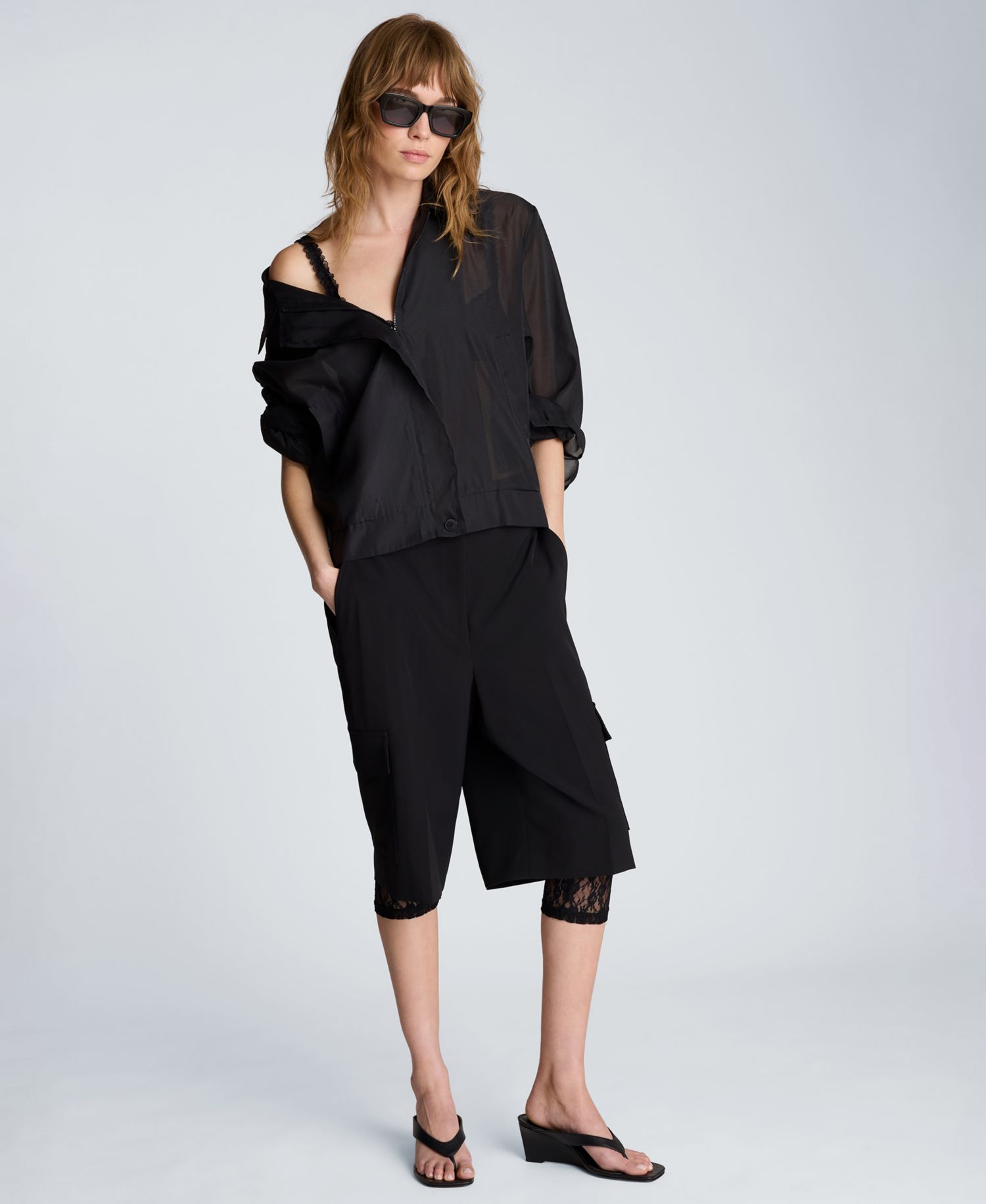 Women's Collared Neck Sheer Bomber Jacket