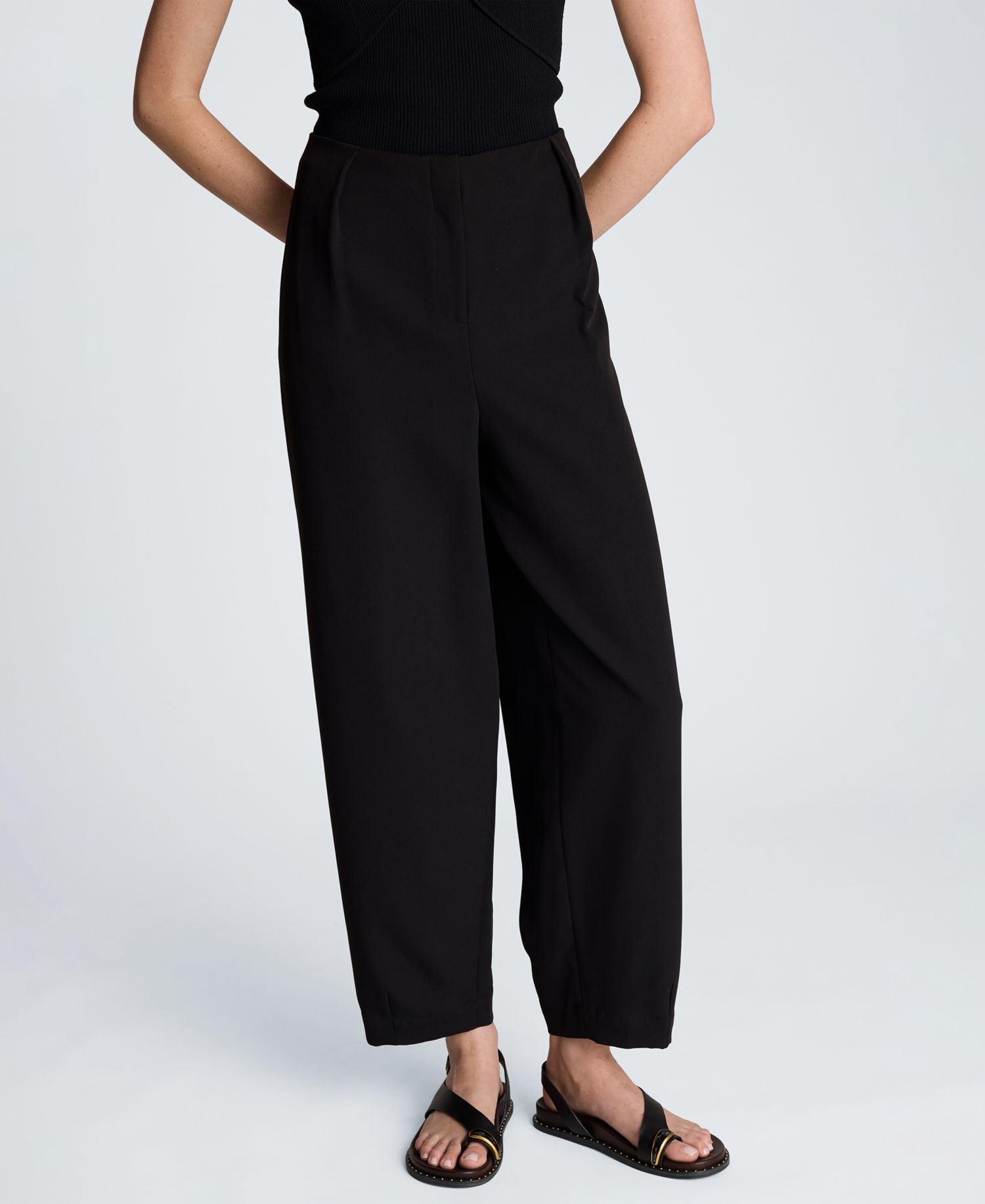 Women's Fly Front Hollywood Waist Pleated Barrel Leg Pants