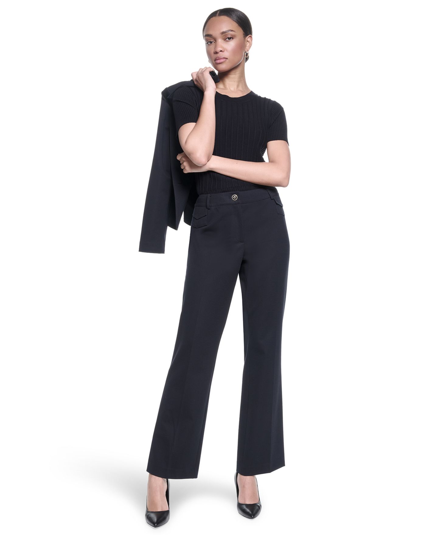 Женские брюки KARL LAGERFELD PARIS Mid-Rise Woven, цвет: Полуночный тёмно-синий — фото 6