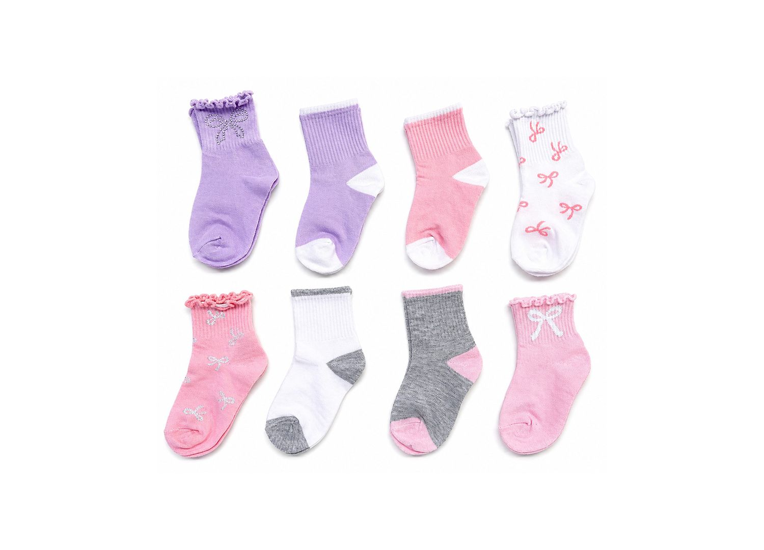Girls' 4-8.5 Mid Crew Socks, 8-Pack