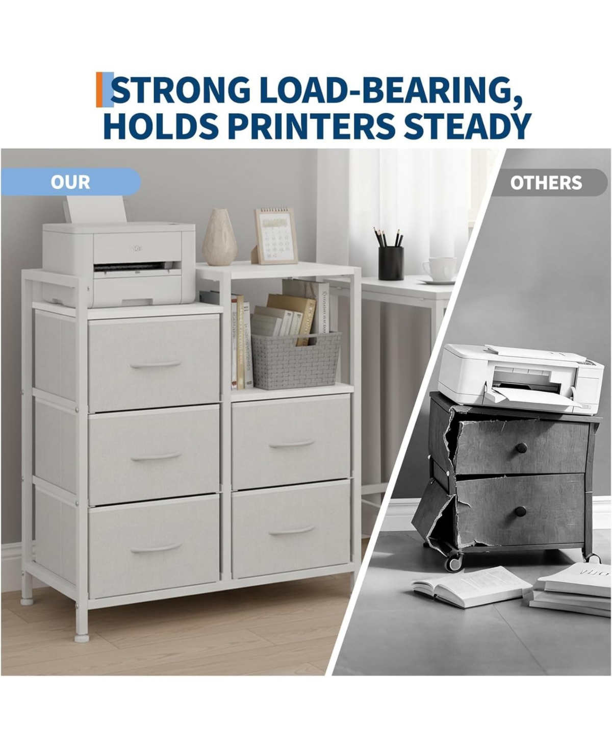 gaomon 5 Drawer Mobile File Cabinet with Open Storage Shelf, Rolling Printer Stand and Fabric Lateral Filing Cabinet for Home Office