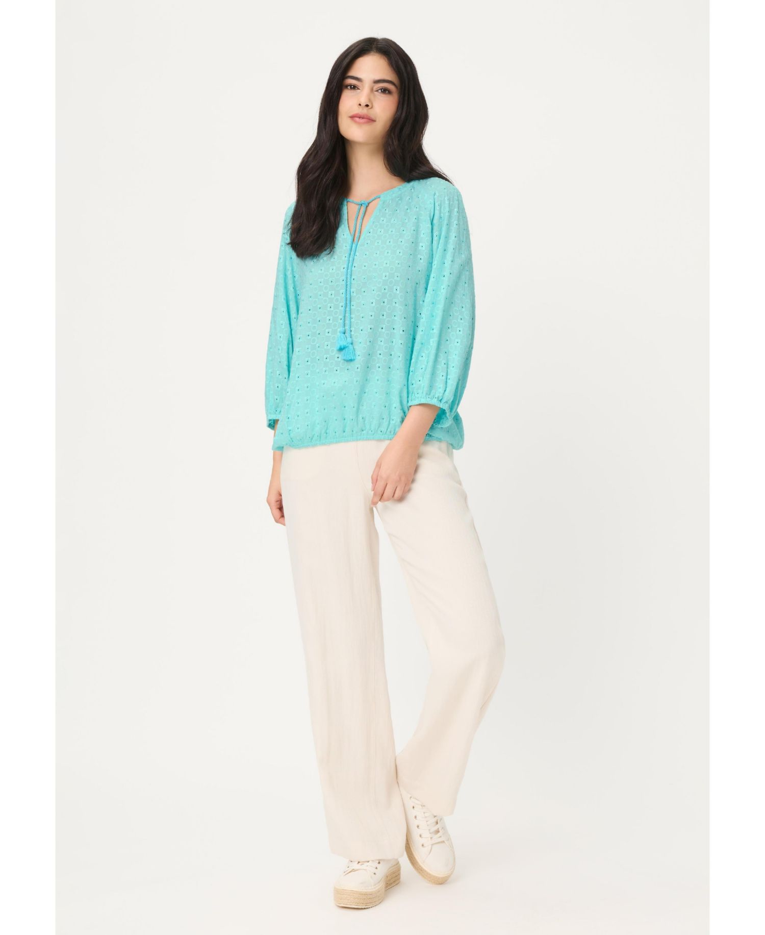 Women's Eyelet Embroidered Tunic Blouse