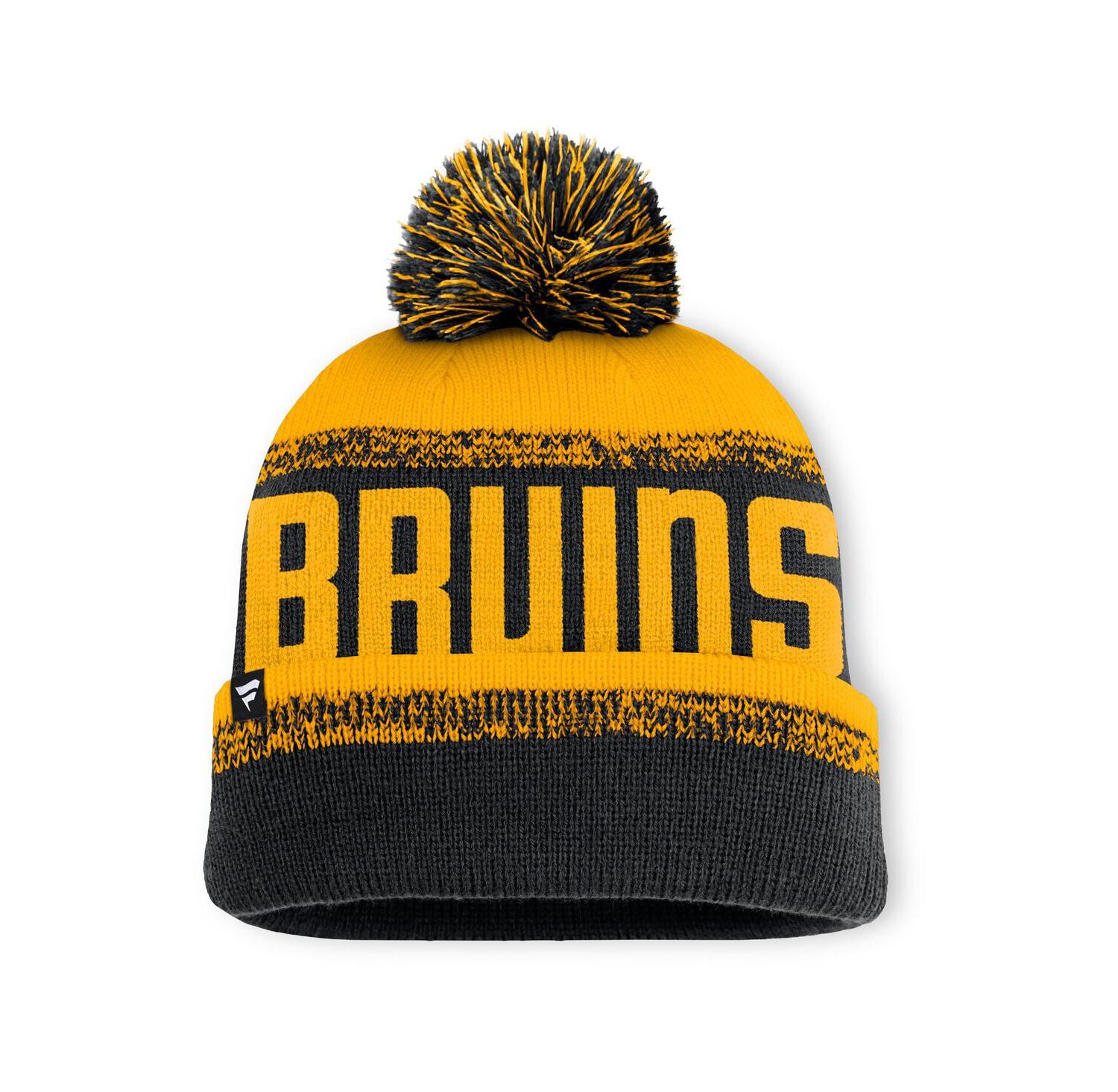 Men's Black/Gold Boston Bruins Fundamentals Thrive Cuffed Pom with Knit Hat