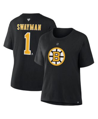 Women's Jeremy Swayman Black Boston Bruins Authentic Stack Name & Number T-Shirt