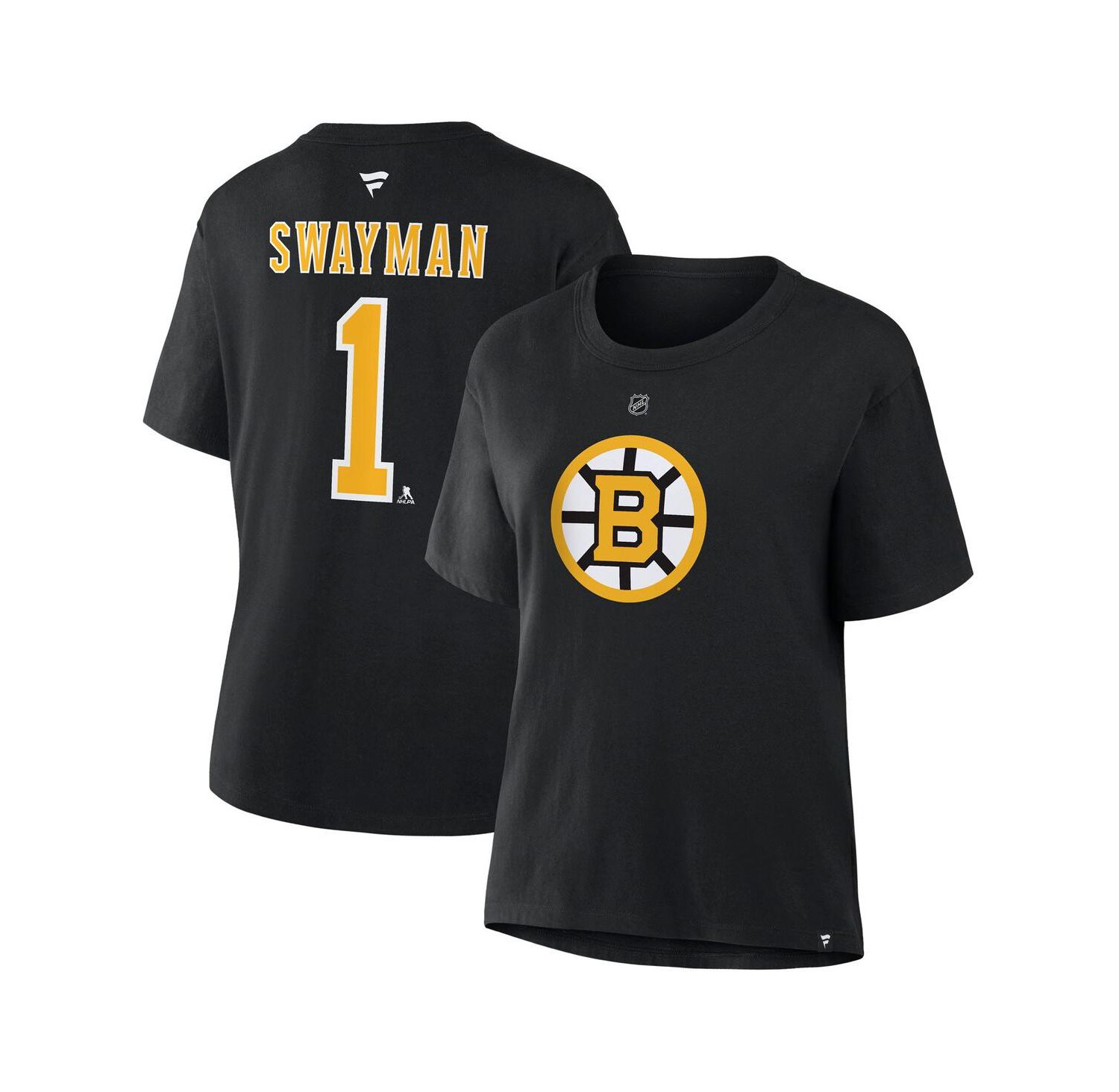 Women's Jeremy Swayman Black Boston Bruins Authentic Stack Name & Number T-Shirt