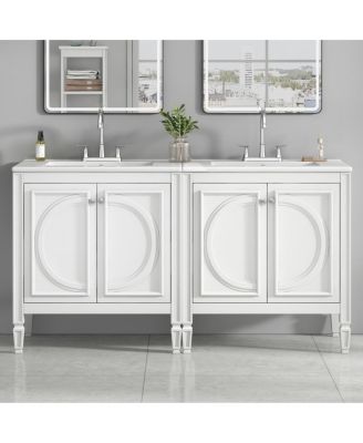   Double Sink Vanity Set With Ceramic Sinks, 2x30" Rubber Wood MDF Cabinets, Soft-Close Doors Shelf Drawer