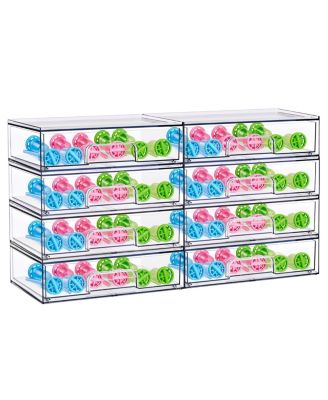 8 Pack Clear Wide Stackable Pull-Out Storage Organizer Bins for Baby Bottles, Bathroom, Kitchen and More