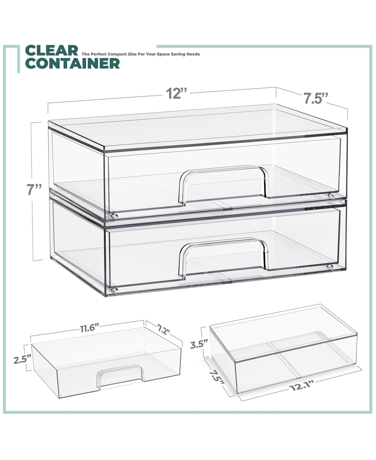 Sorbus Pack Clear Wide Stackable Pull-Out Storage Organizer Bins for Baby Bottles, Bathroom