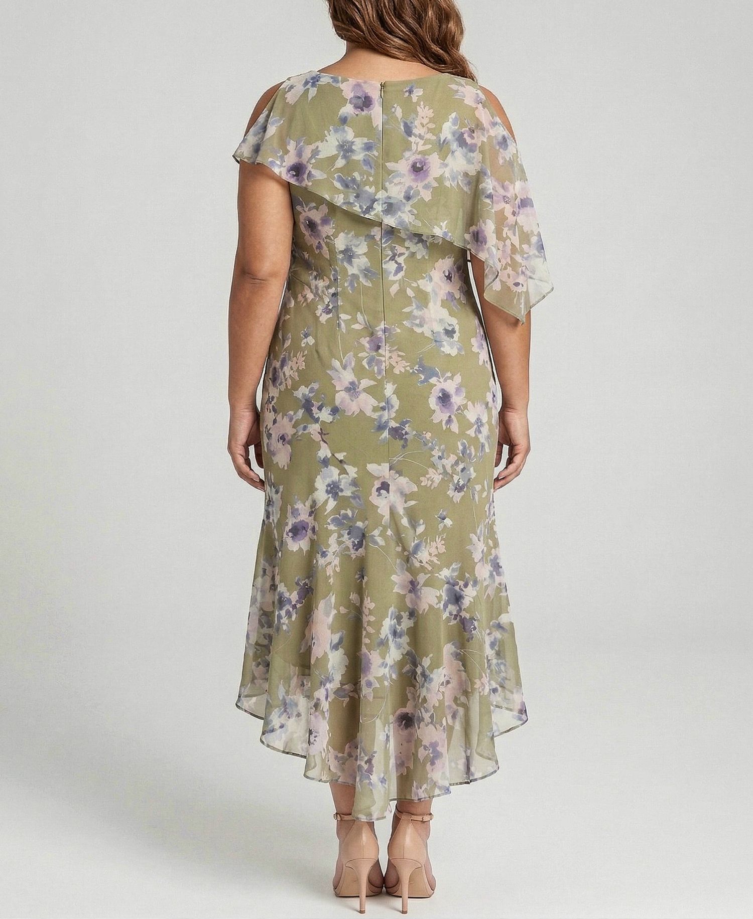 Plus Size Chiffon Printed Scoop Neck Dress