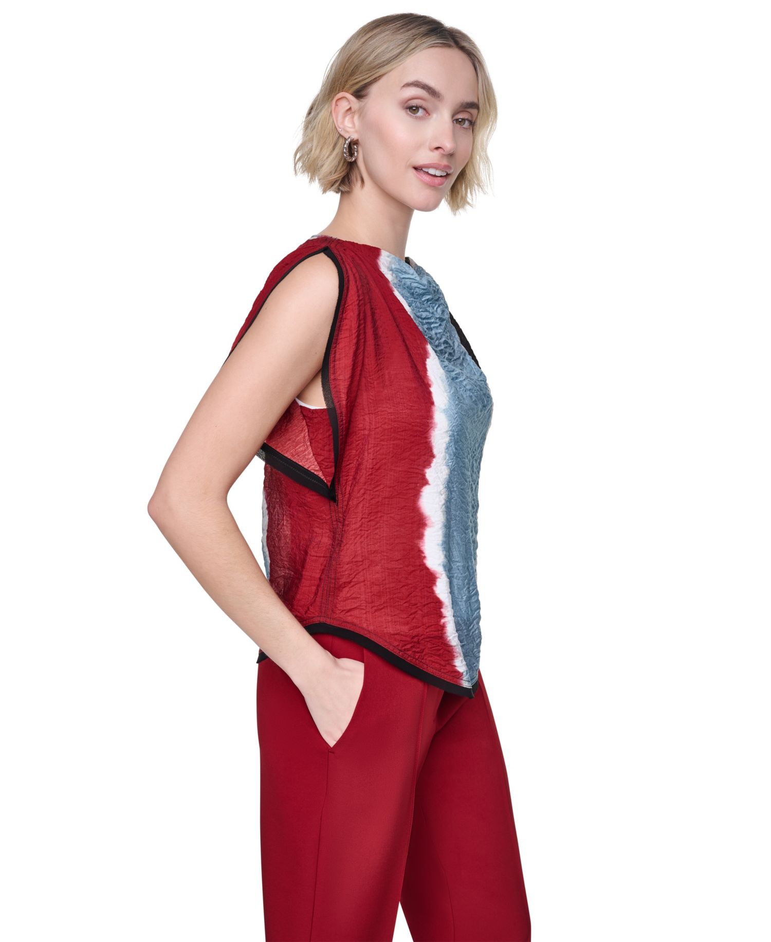 Petite Printed Voile Flutter Short-Sleeve Blouse