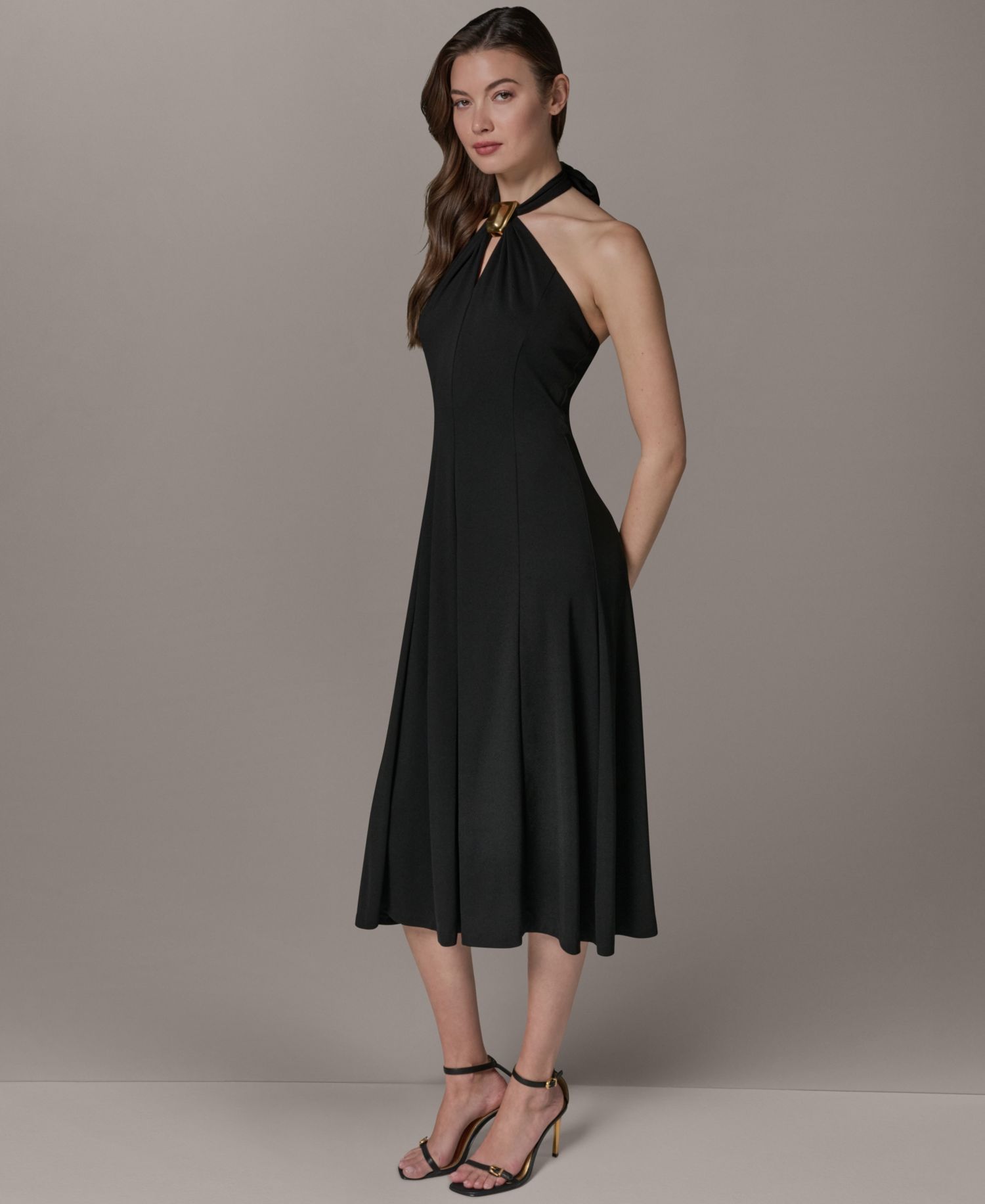 Women's Sleeveless Halter Midi with Contour Hardware Dress