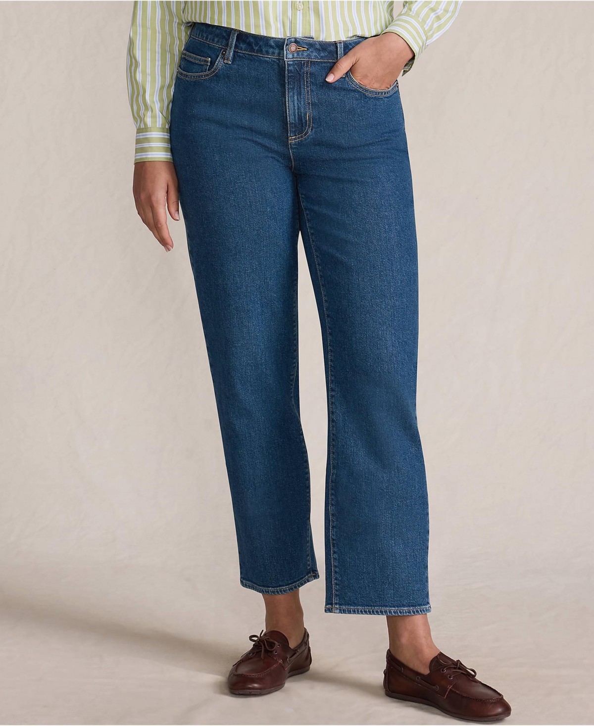 Lands' End Women's Soft Denim Mid Rise Relaxed Straight Crop Jeans