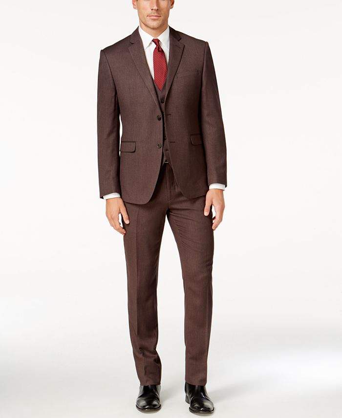Perry Ellis Portfolio Men's Slim-Fit Brown Vested Suit & Reviews ...