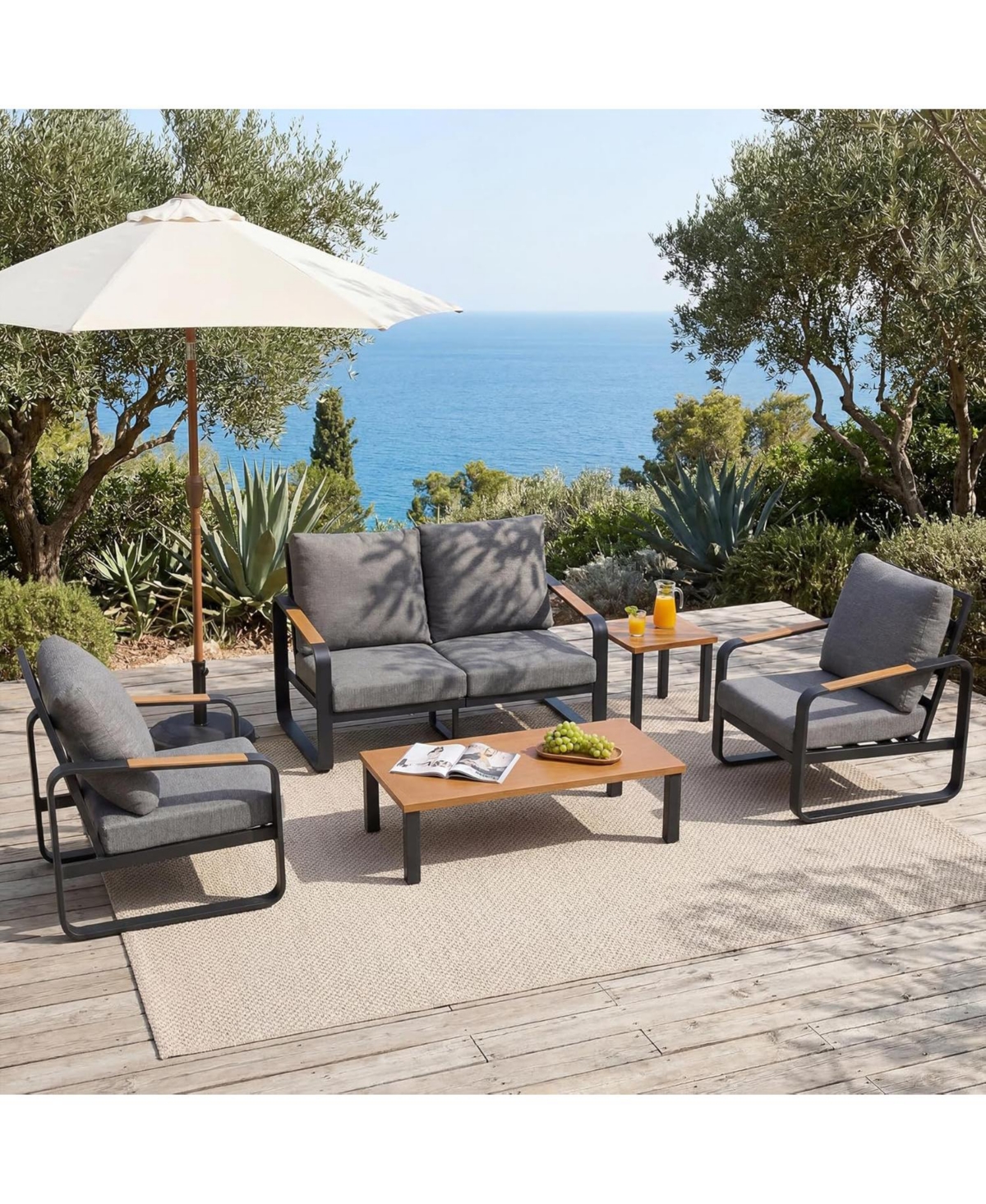 Tribesigns 5-Piece Outdoor Patio Furniture Set with 2 Chairs, 1 Loveseat, 1 Coffee Table and 1 Side Table,Modern Outdoor Conversation Set for Poolside