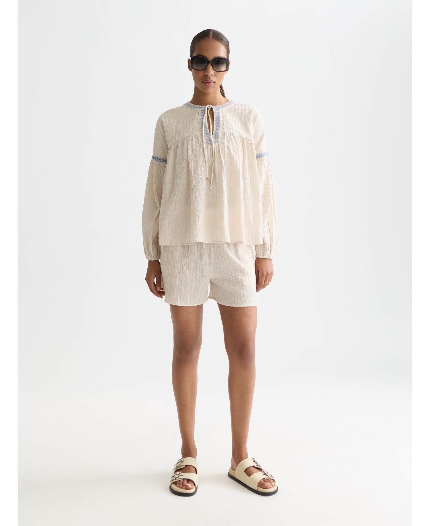 Women's Cotton Crepe Blouse with Embroidered Top
