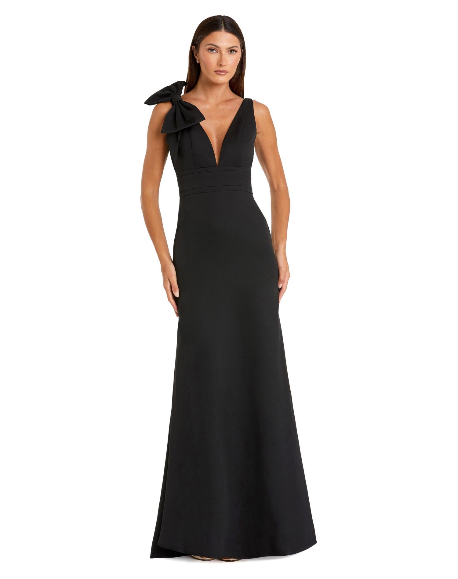 Petite Sleeveless V Neck Bow Detail Mermaid Gown