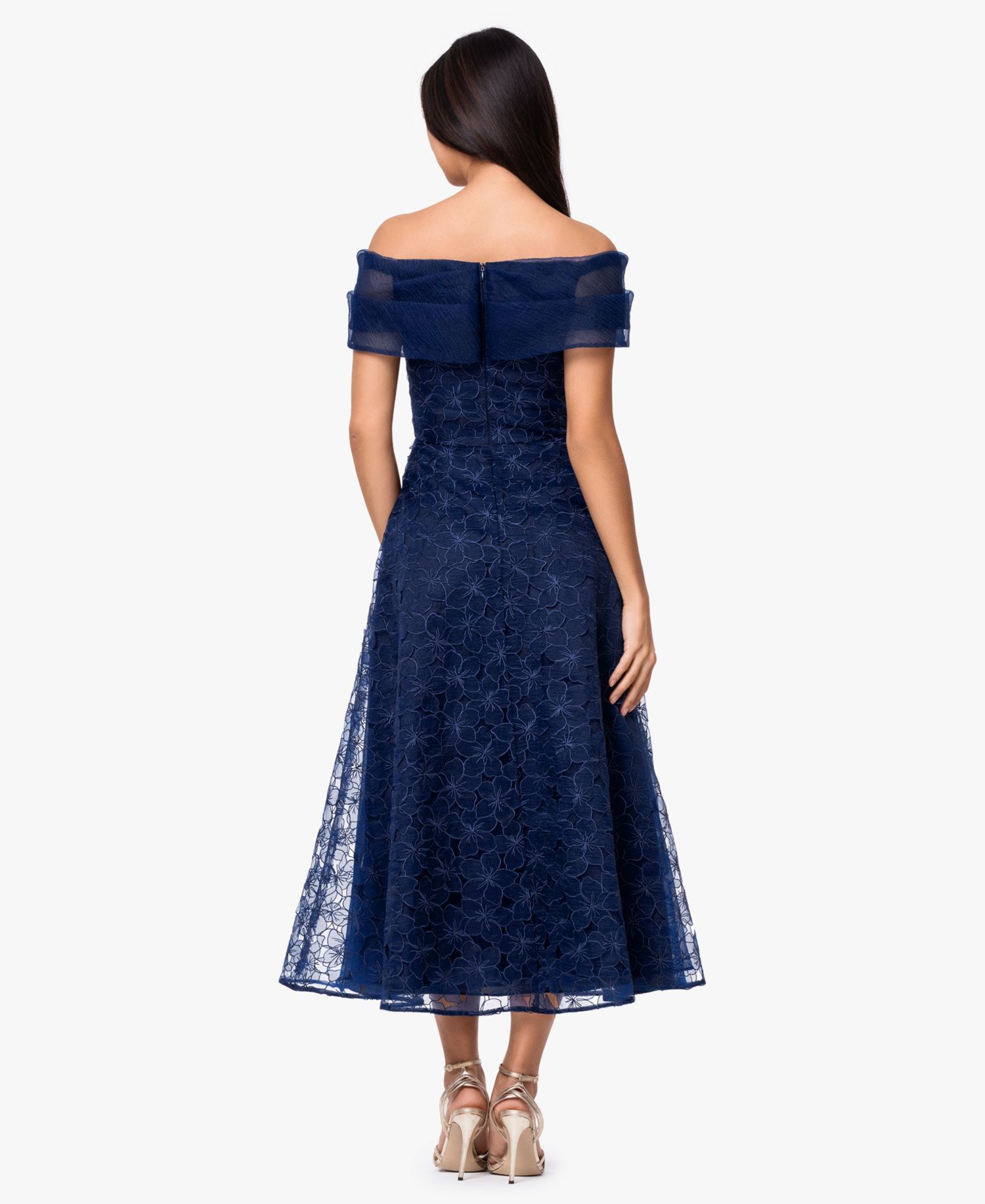Women's Off-The-Shoulder Embroidered A-Line Midi Dress