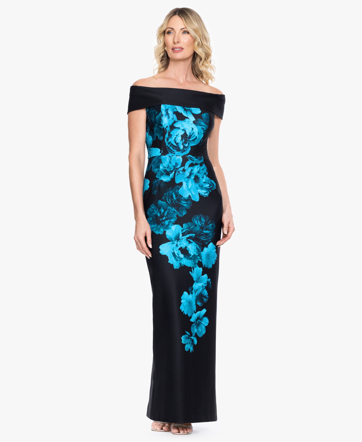 Women's Strapless Off-The-Shoulder Floral Column Gown