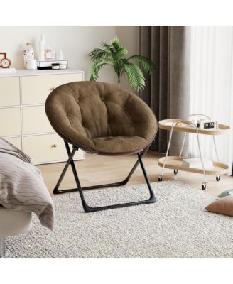 Saucer Chair Folding Faux Fur Lounge Chair with Metal Frame, Cozy Moon Chair for Bedroom, Dorm, Living Room, Apartment, Coffee